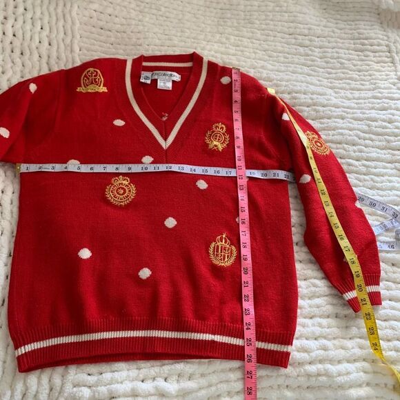 Vintage JH COLLECTIBLES red polka dot 100% wool sweater sz L - Picture 7 of 7
